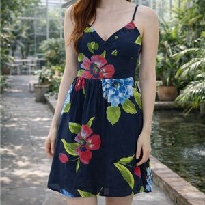 Hollister Dress Navy Blue With Flowers